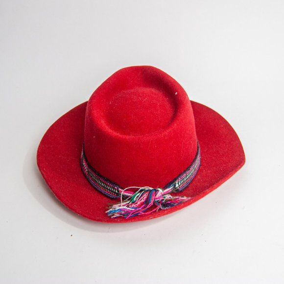 90s Red Wool Fedora With Embroidered Wrap M main image 6